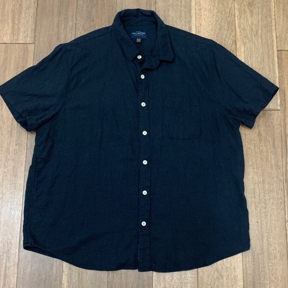 Lucky Brand Men's Dark black Line  Short Sleeve Shirt button Up Shirt